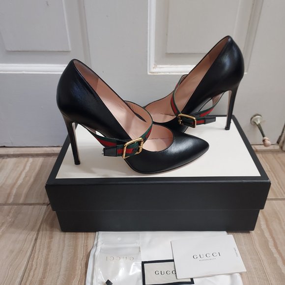 Gucci Black Leather Sylvie Mary Jane Web Pump - Picture 4 of 9